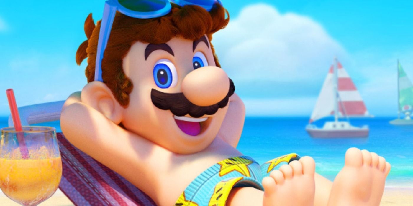 image of Mario on a beach in Super Mario Odyssey