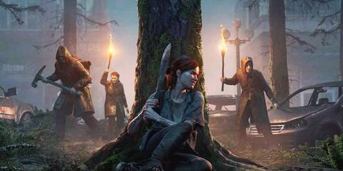 Ellie hides behind a tree in The Last of Us Part 2