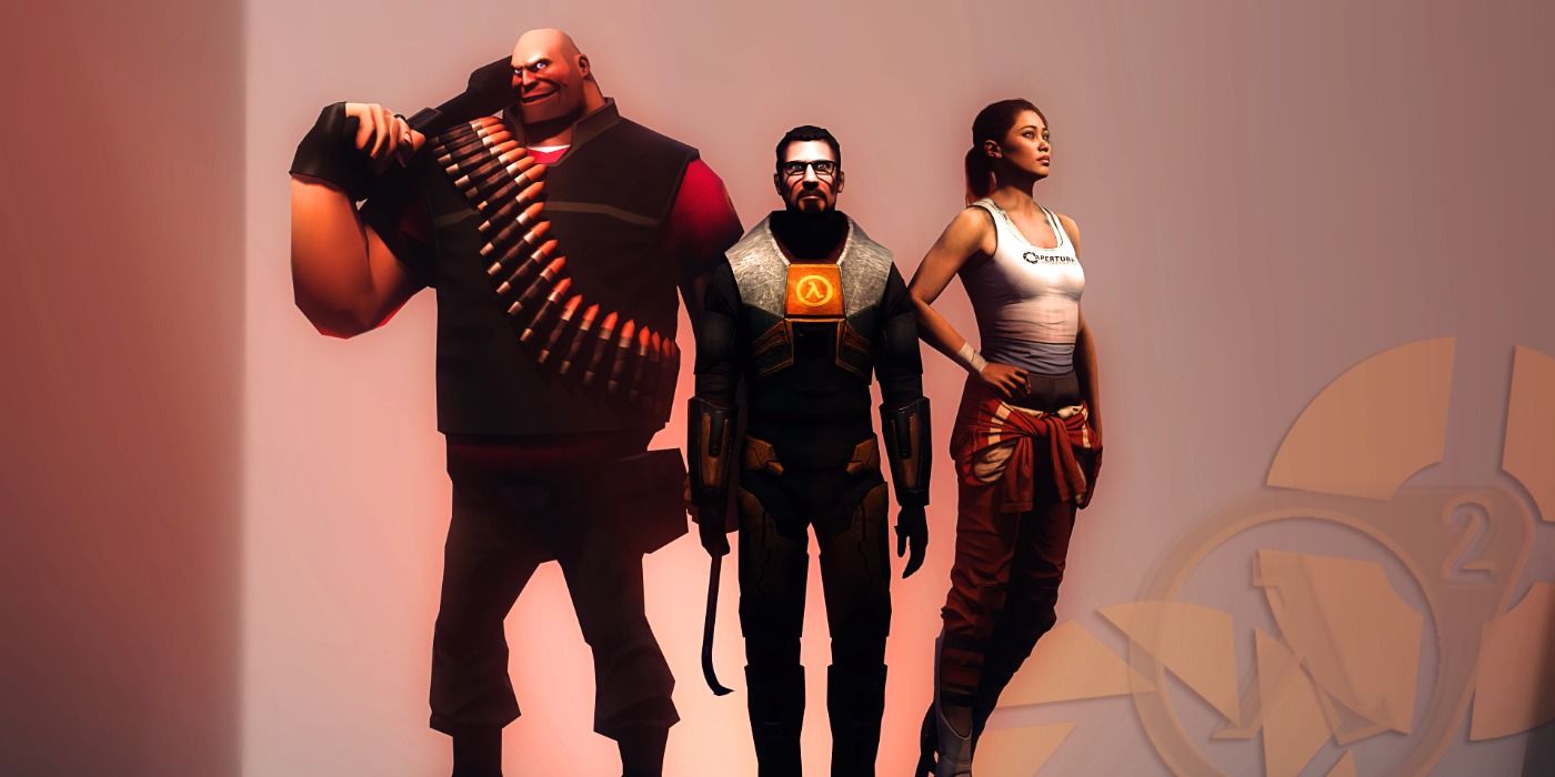 image of The Heavy from TF2, Gordon Freeman from Half-Life, and Chelle from Portal