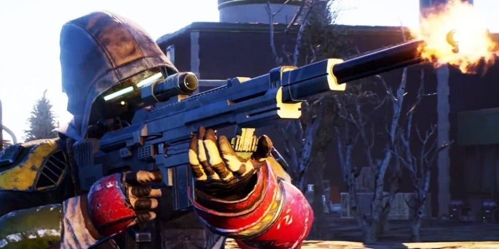 The Outer Worlds Captain Hawthorne Fires Rifle