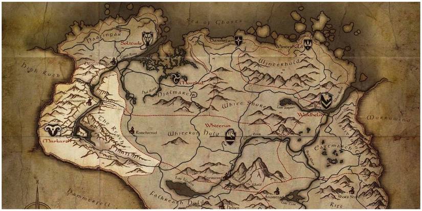 A map of Skyrim showing The Reach