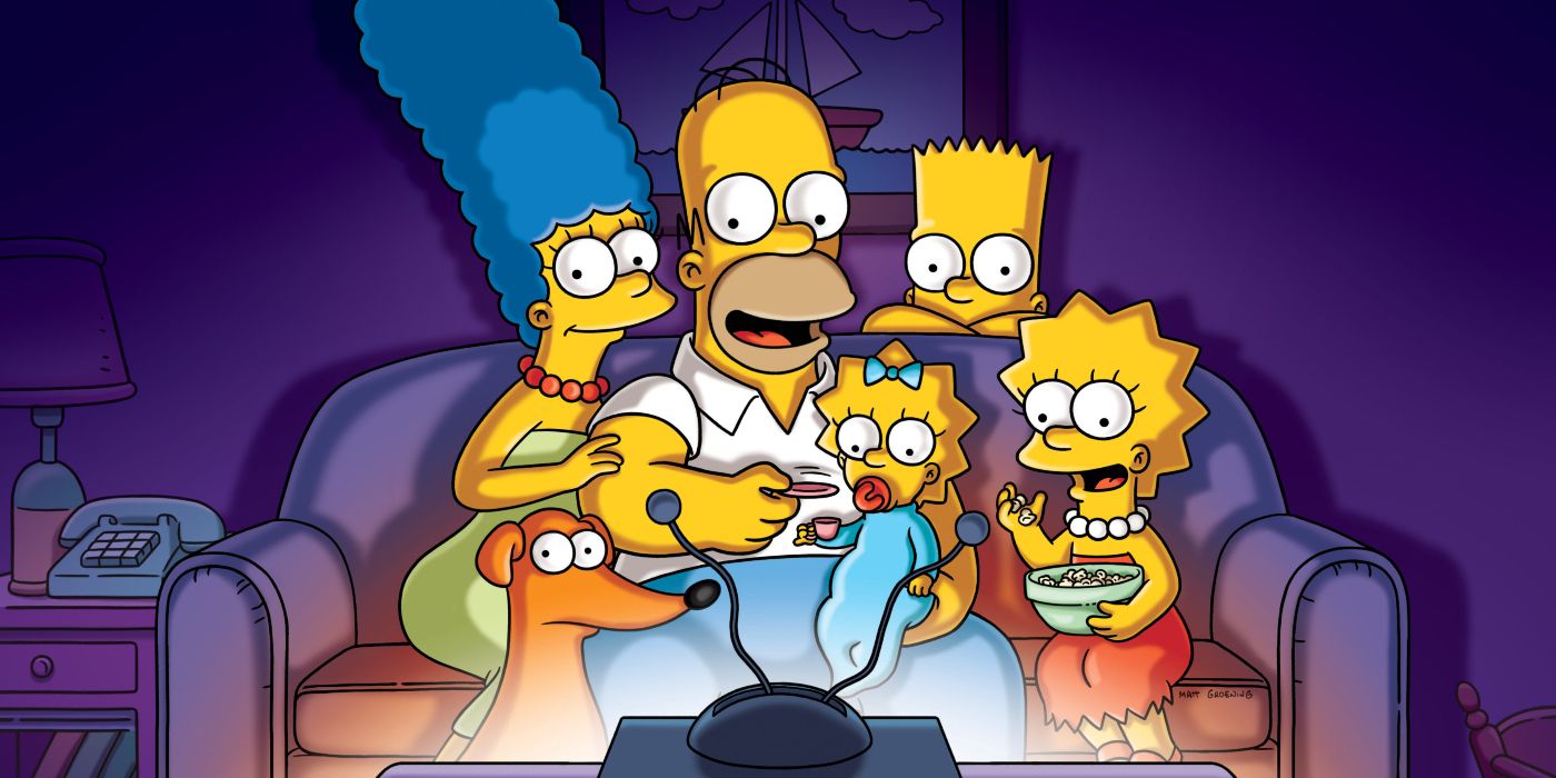 The Simpsons gathered around TV