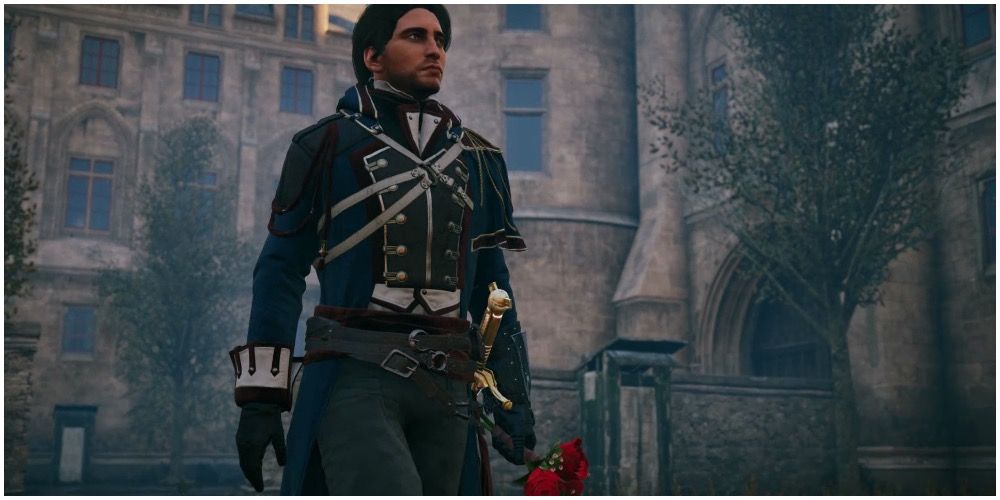 Arno walking through Paris with flowers in his hand