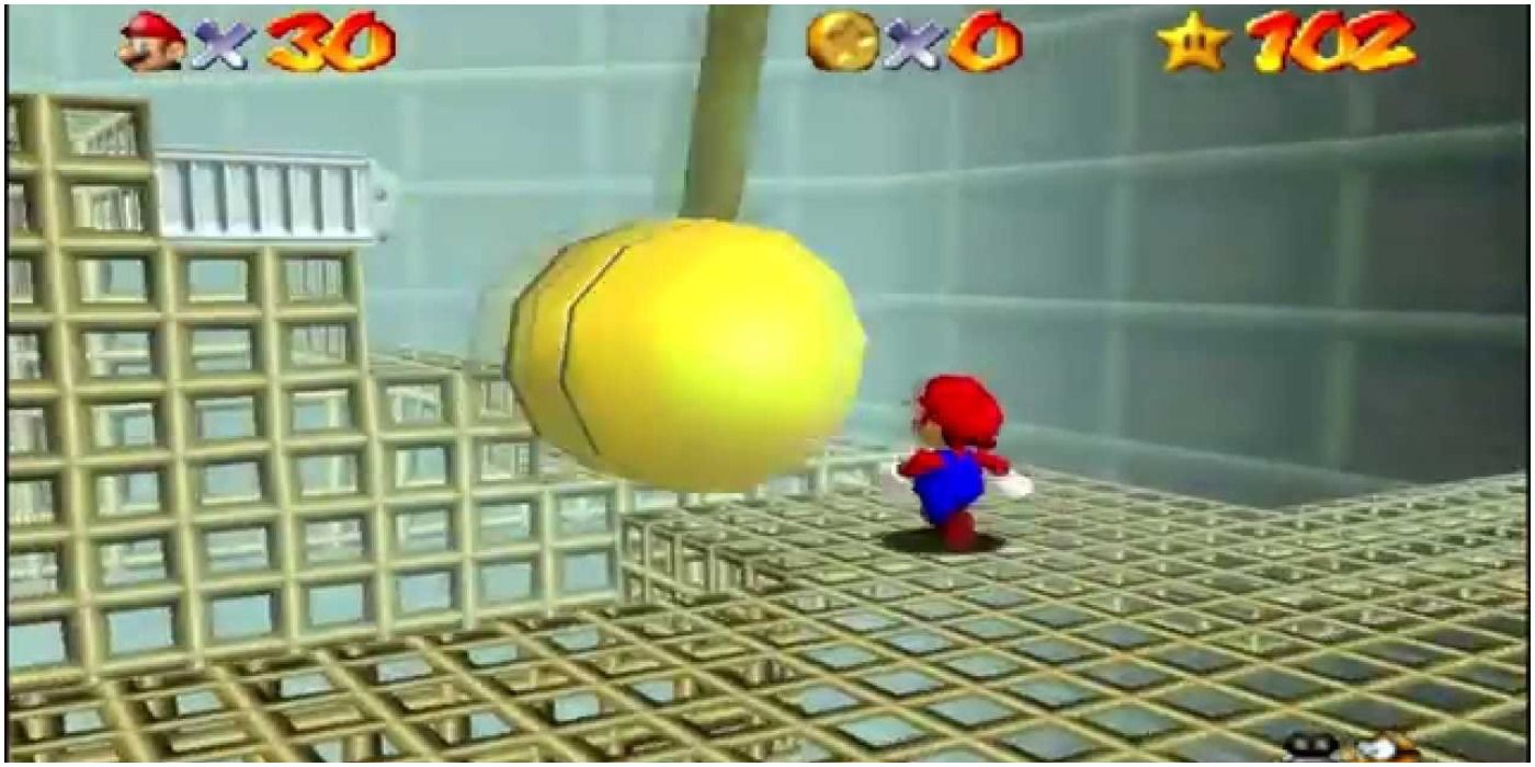 Mario and the pendulum on the Tick Tock Clock level.