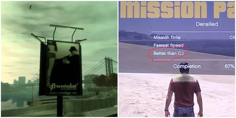 CJ on a billboard in GTA IV and a reference to CJ in GTA V