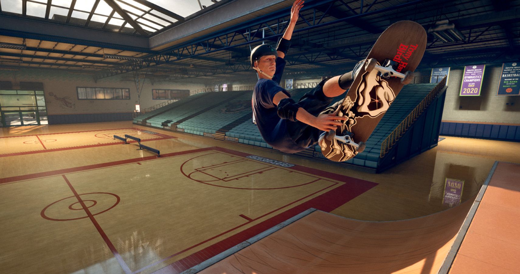 Tony Hawk's Pro Skater inside school off a ramp