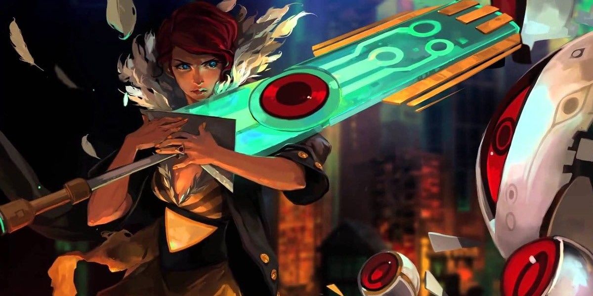 Transistor cover with Red holding the sword 'Transistor'