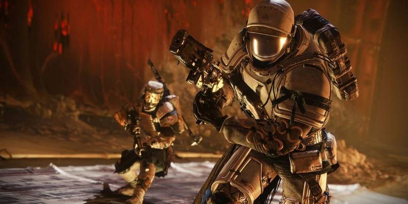 Destiny 2 Fire Team members charging into battle. 