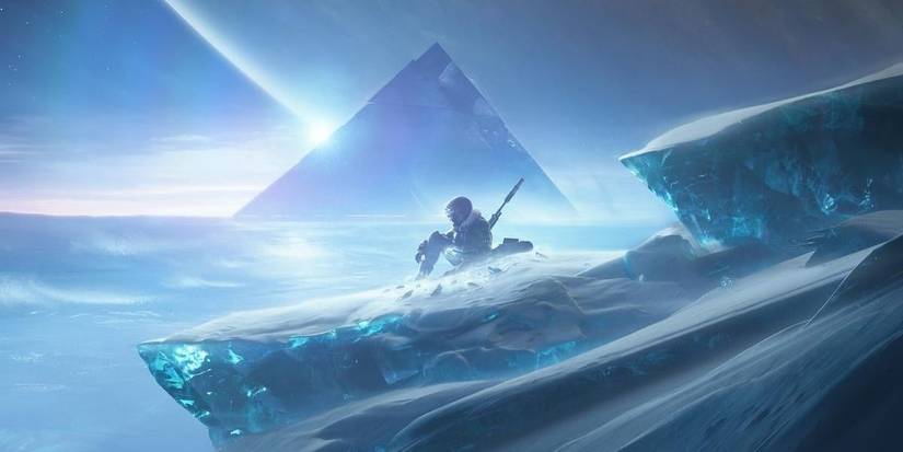 Destiny 2 Hunter on Europa with the Darkness' ship in the background. 