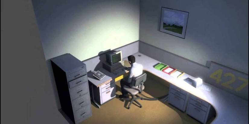 an office in the dark.