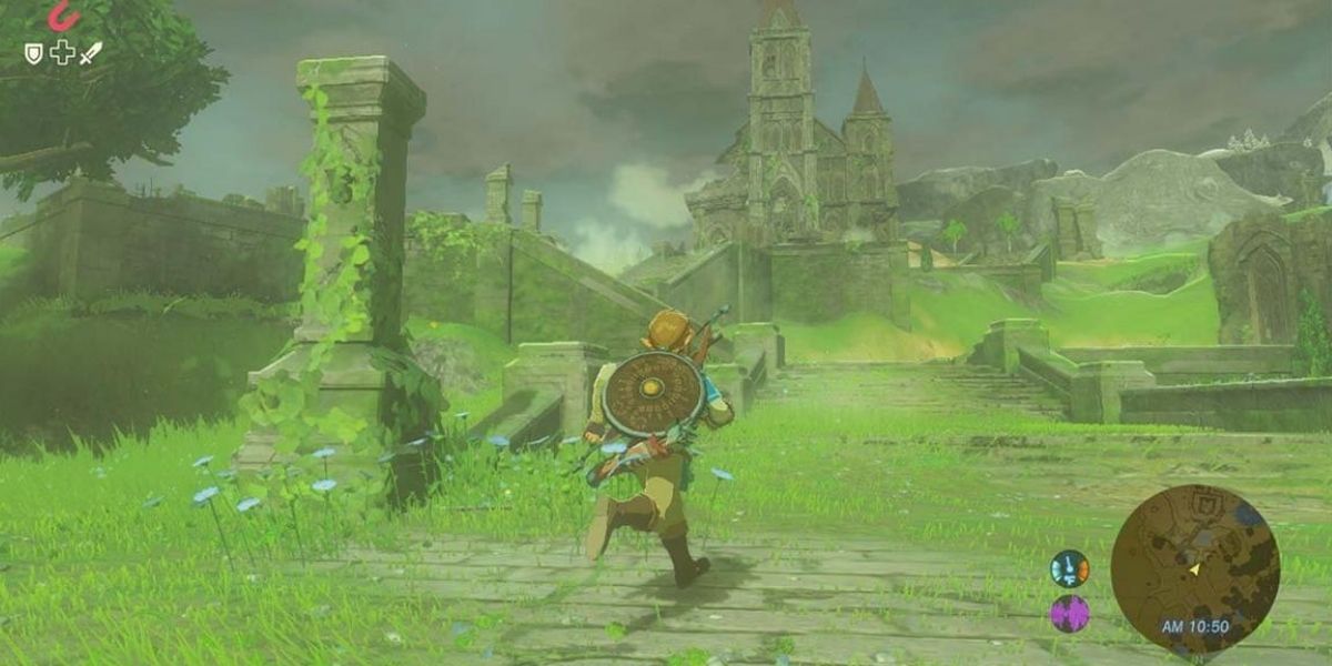 Link running towards the Temple of Time in Breath of the Wild.