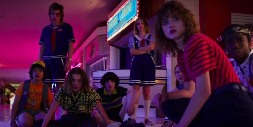 The cast of Stranger Things hides in the mall to avoid the Mind Flayer.