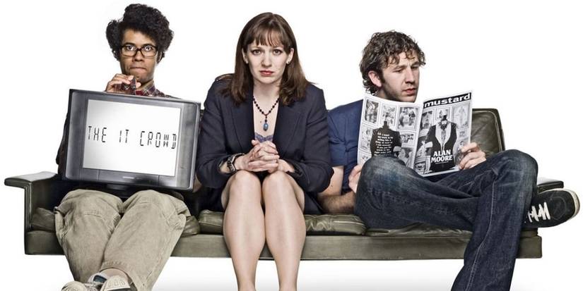Characters from The IT Crowd gathered for a season photoshoot.