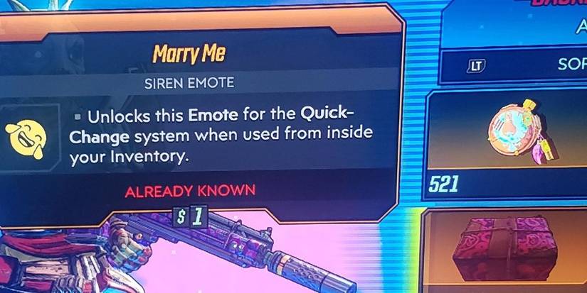 Borderlands 3 Marry Me emote in player inventory