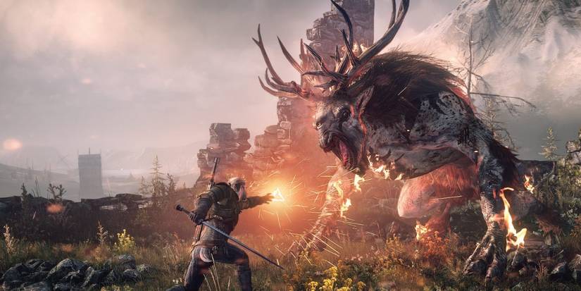 Geralt using Igni against a fiend in The Witcher 3