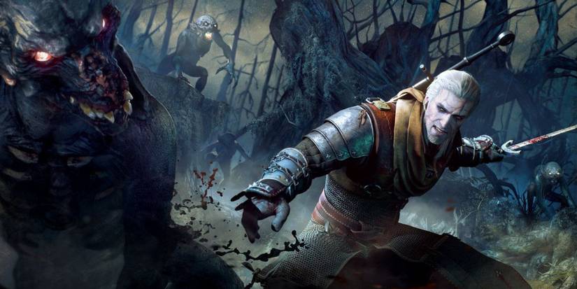 Shot from Witcher 3 of Geralt fighting monsters