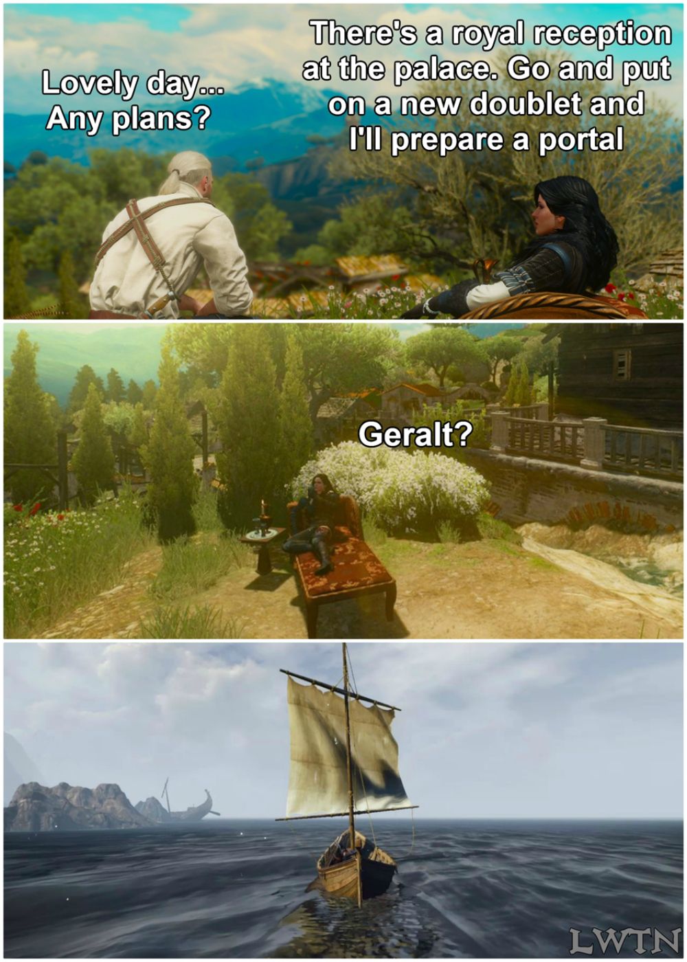 Witcher 3 Meme about Geralt running away from Yennefer's plans
