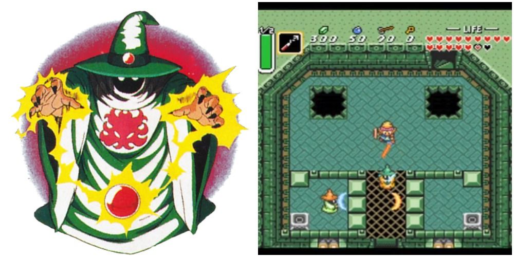 Artwork and a screenshot of the Wizzrobe from A Link to the Past