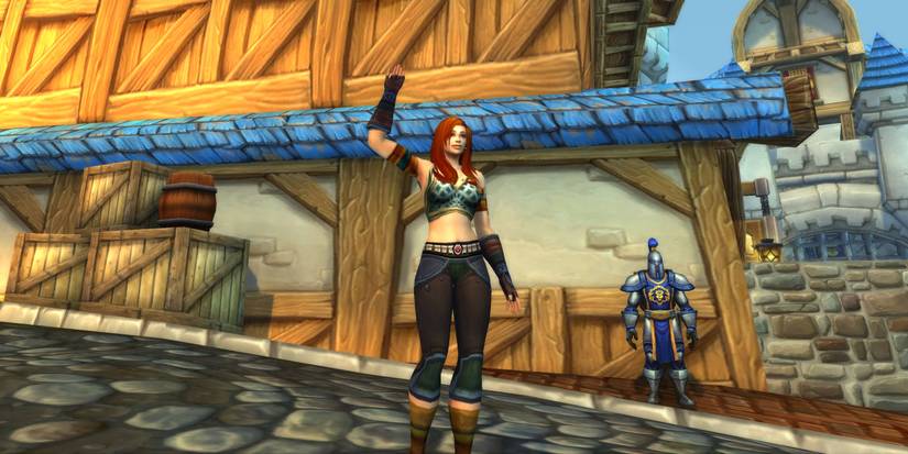 Human Female Waving in Stomrwind City World of WarCraft