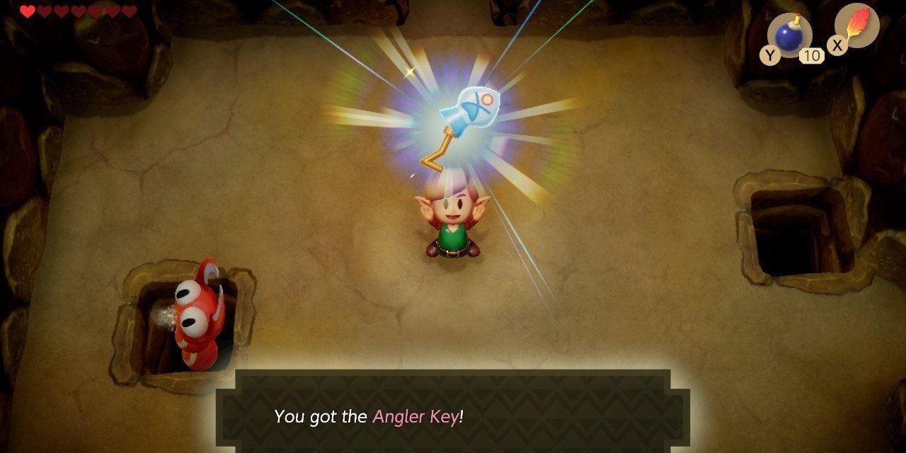 Link finds the Angler Key in Yarna Desert in The Legend of Zelda: Link's Awakening