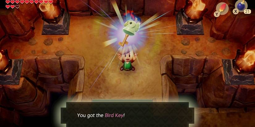 Link finds the Bird Key in the Tal Tal Mountain Range in The Legend of Zelda: Link's Awakening