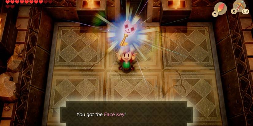 Link finds the Face Key in the Ancient Ruins in The Legend of Zelda: Link's Awakening