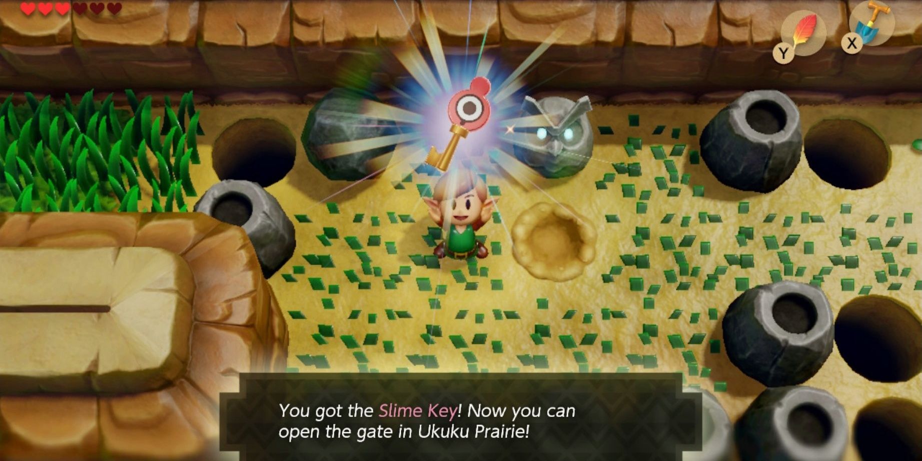 Link finds the Slime Key to Unlock the Key Cavern Dungeon in The Legend of Zelda: Link's Awakening