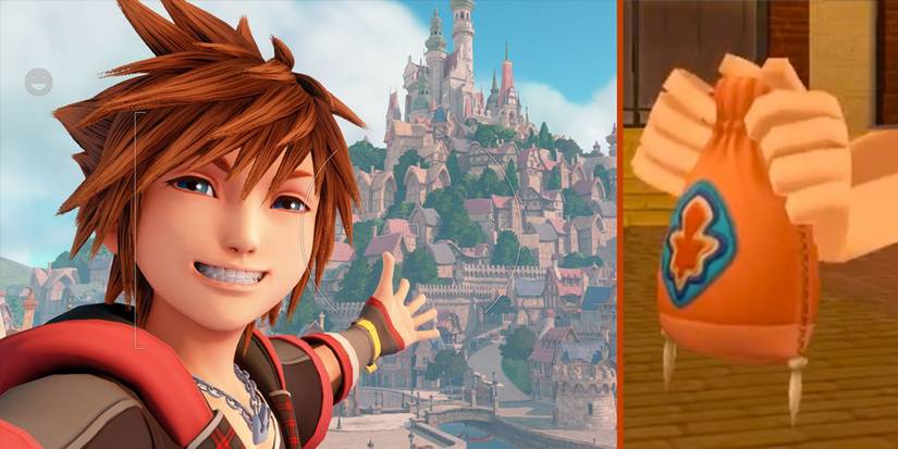 Sora taking a selfie and a Munny sack from Kingdom Hearts