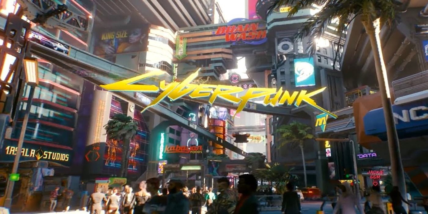 cyberpunk 2077 city with game logo