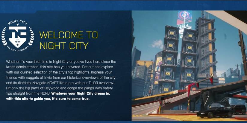 cyberpunk 2077 night city tourism webpage