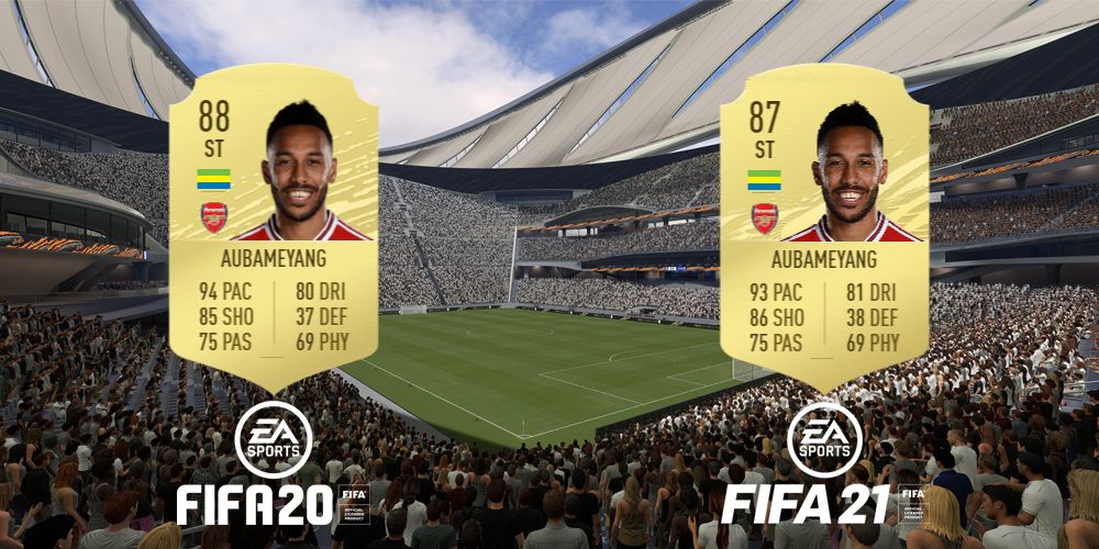 Pierre-Emerick Aubameyang ratings comparison (FIFA 20 and FIFA 21)