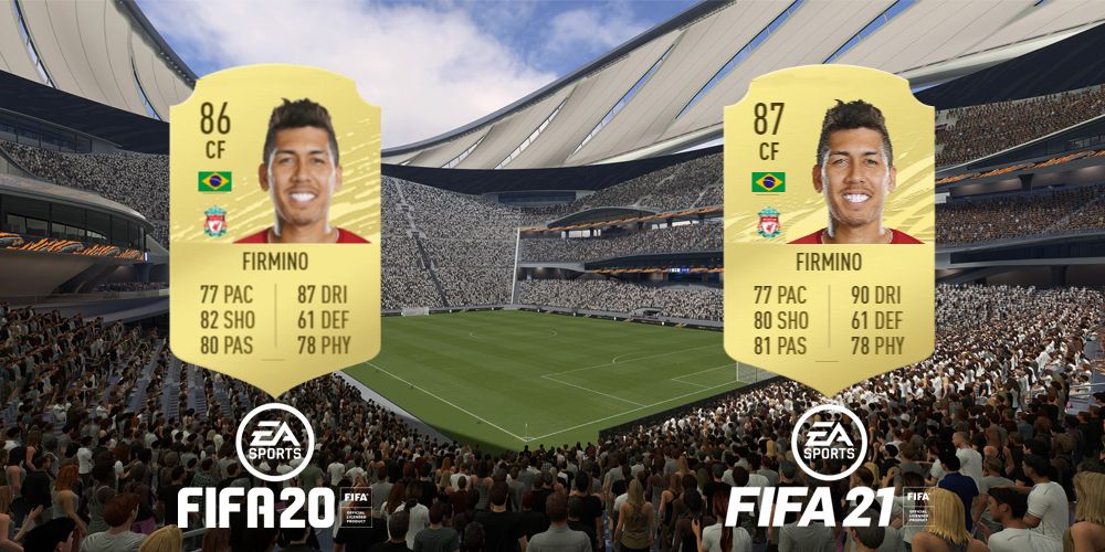 Roberto Firmino ratings comparison (FIFA 20 and FIFA 21)