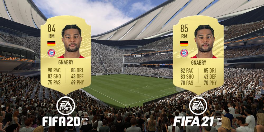 Serge Gnabry ratings comparison (FIFA 20 and FIFA 21)