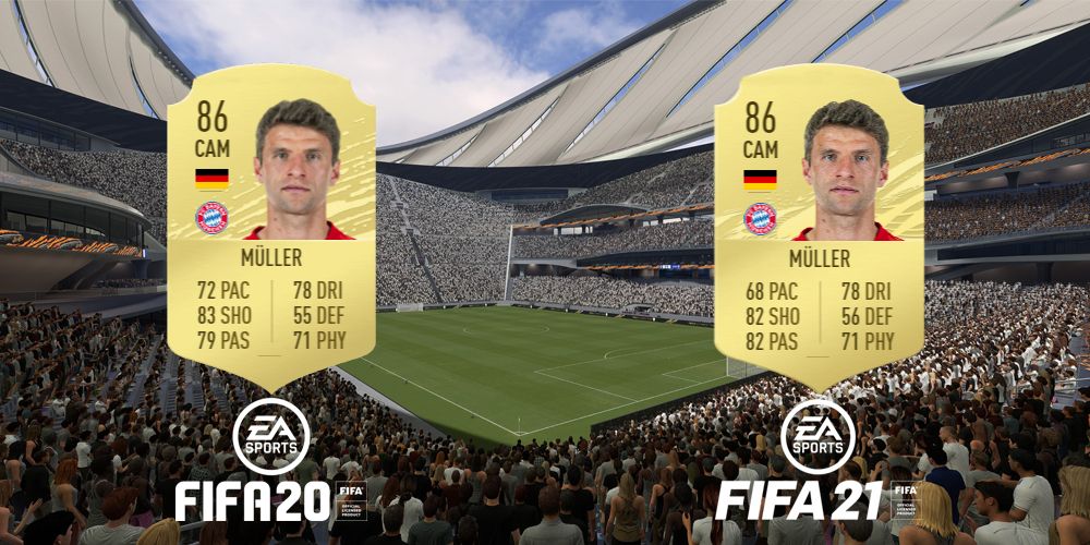 Thomas Muller ratings comparison (FIFA 20 and FIFA 21)