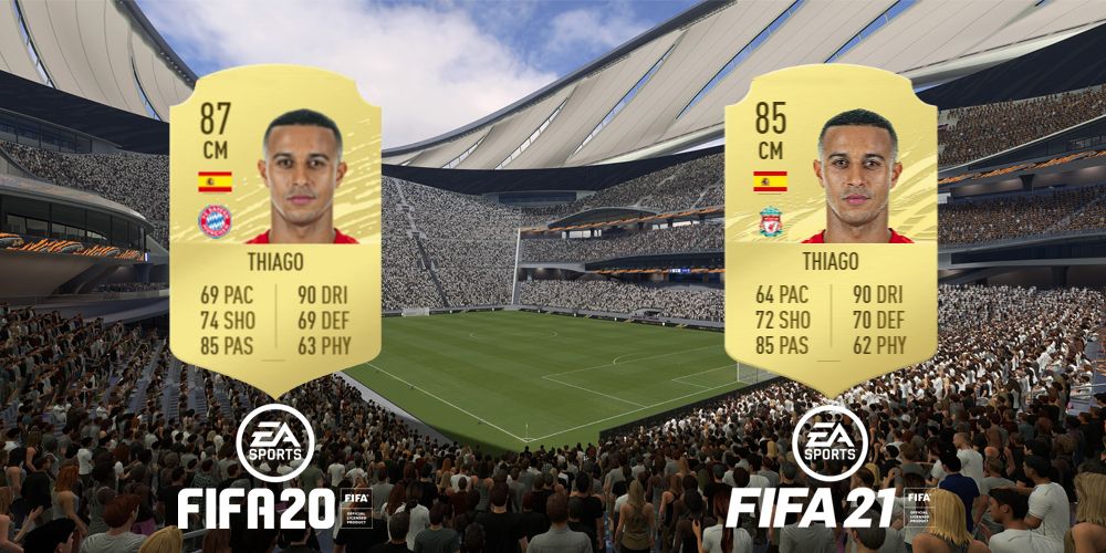 Thiago Alcantara ratings comparison (FIFA 20 and FIFA 21)