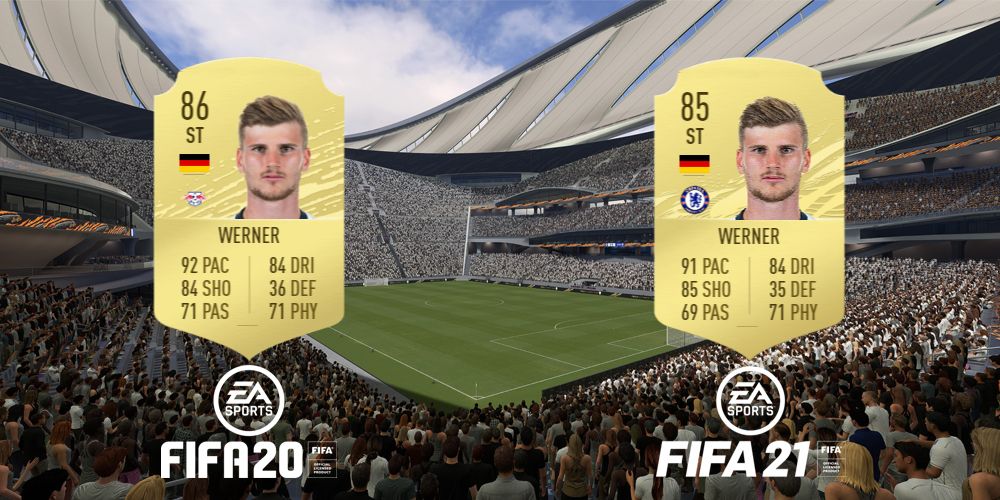 Timo Wernerratings comparison (FIFA 20 and FIFA 21)