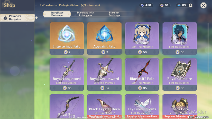 Star Glitter Shop Genshin Impact