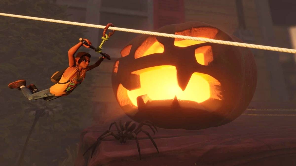 grounded zipline and jack o lantern