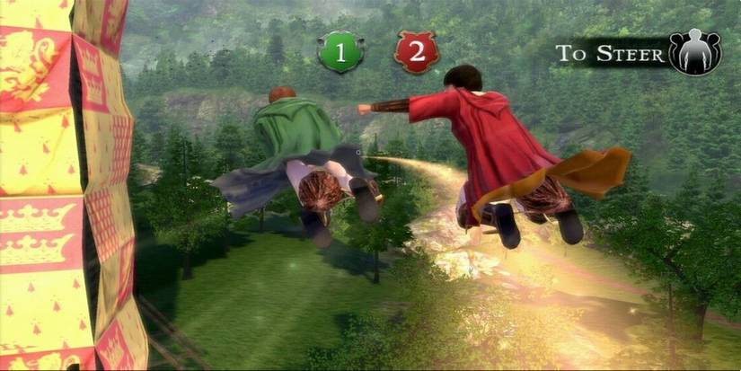 Harry Potter playing Quidditch in the game Harry Potter: Kinect