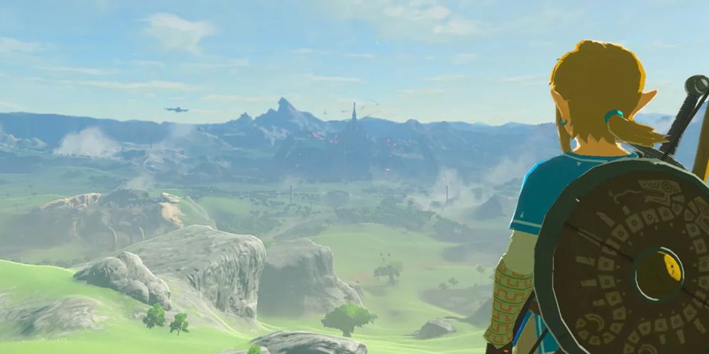 Линк смотрит вдаль в The Legend Of Zelda: Breath Of The Wild на Switch