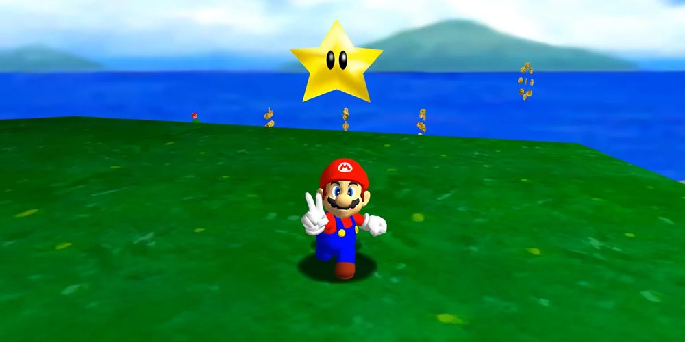 Марио стоит под звездой в Super Mario 64
