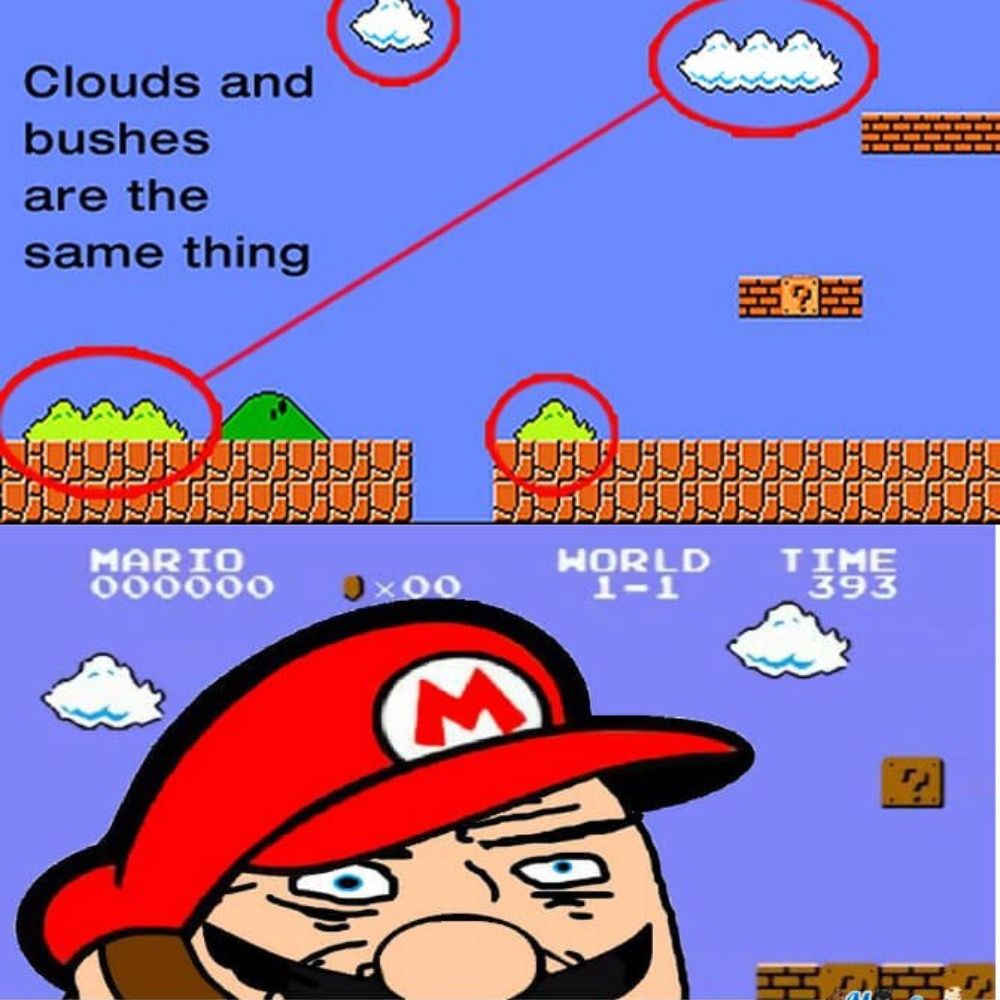 Super Mario clouds and bushes are the same thing meme