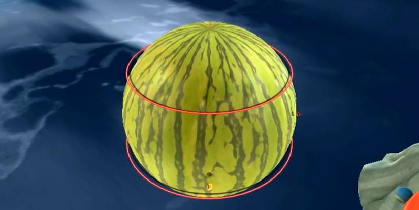 A giant watermelon in Super Mario Galaxy (Wii)