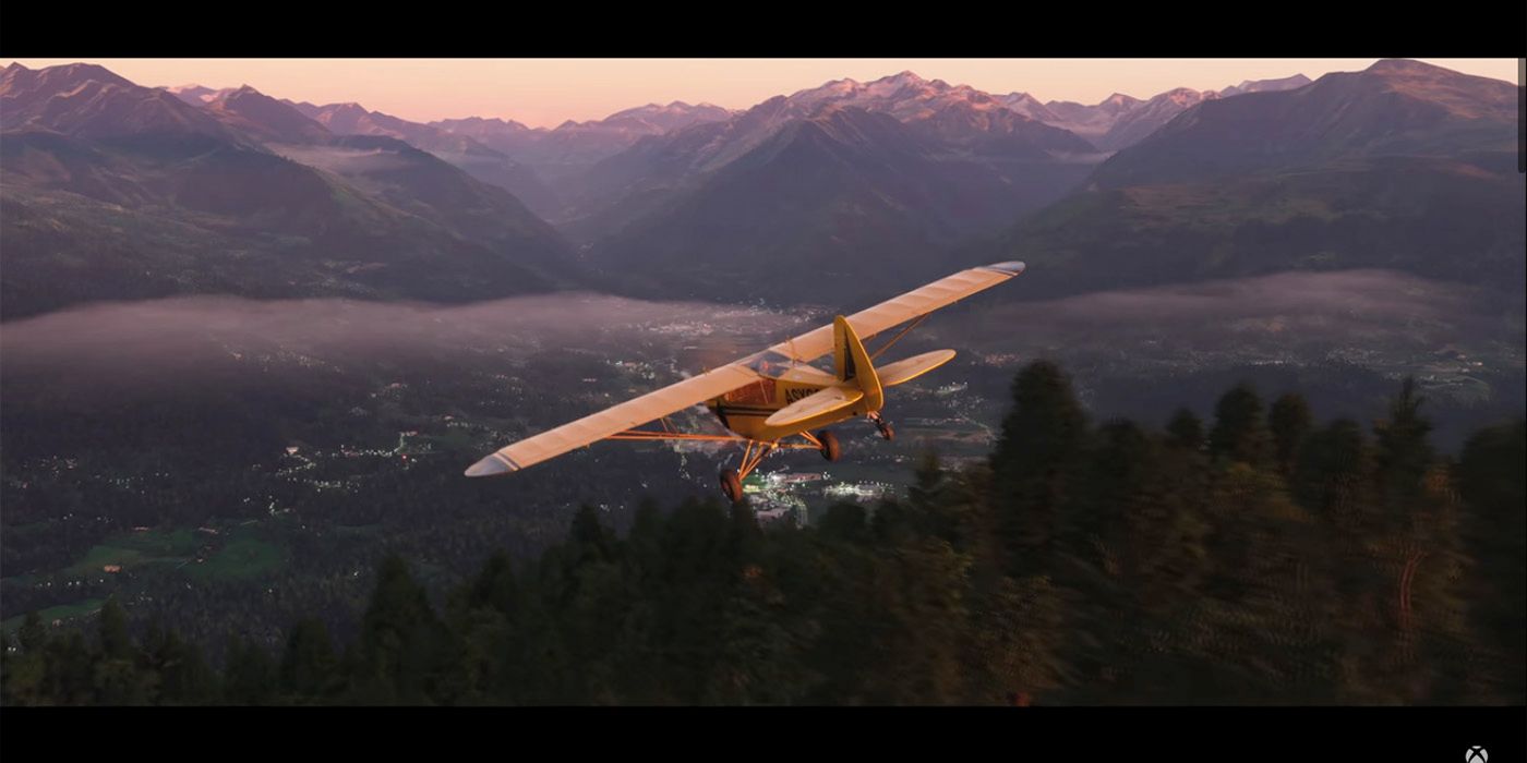microsoft flight simulator plane orange sunset mountains