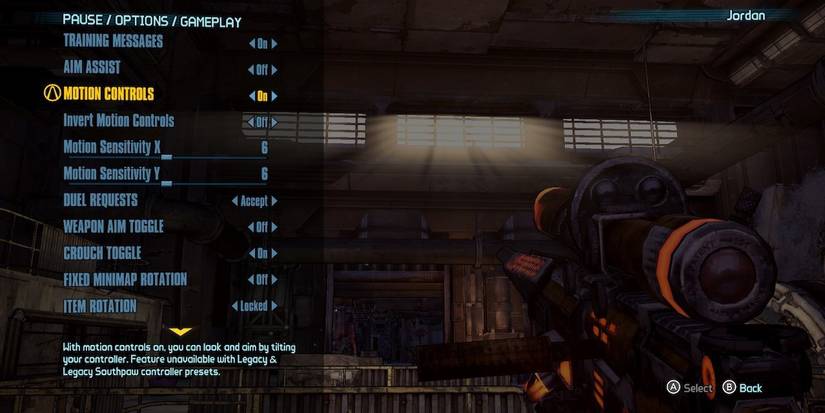 Nintendo Switch motions controls panel settings