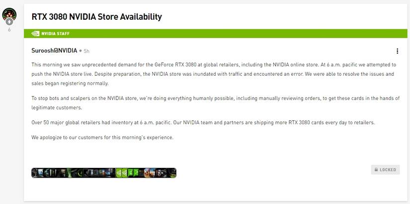 nvidia apology for 3080 launch