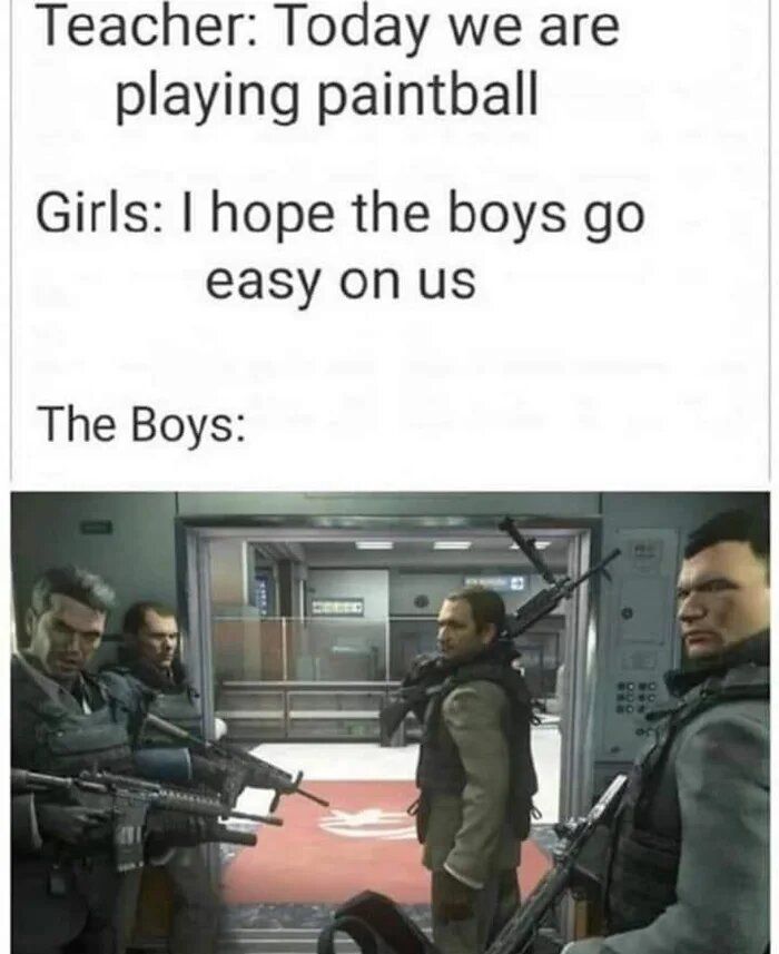 Meme on boys knowing how to use guns from Call of Duty.