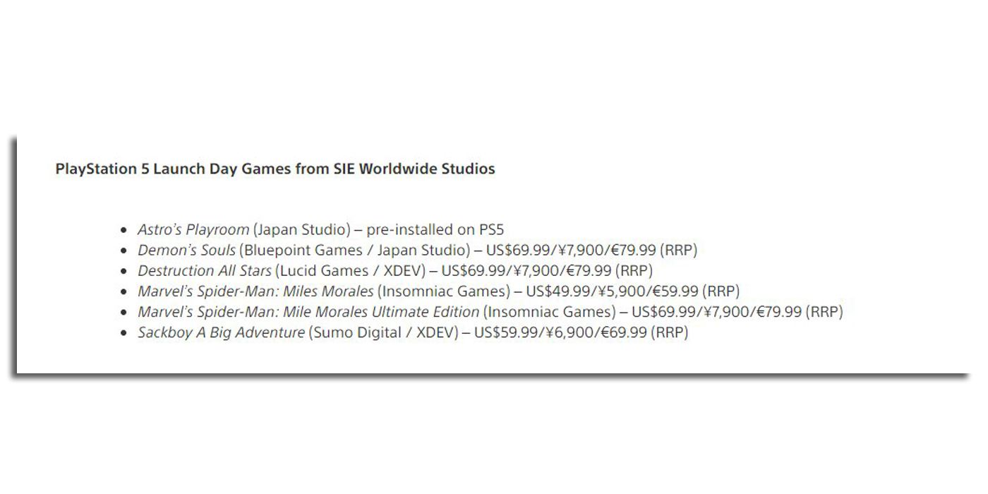 Игры запуска PS5 имеют более высокие цены