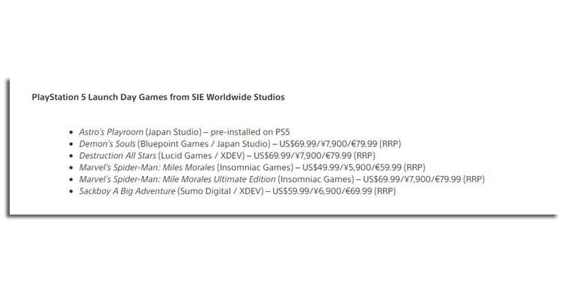 ps5 launch games have higher prices