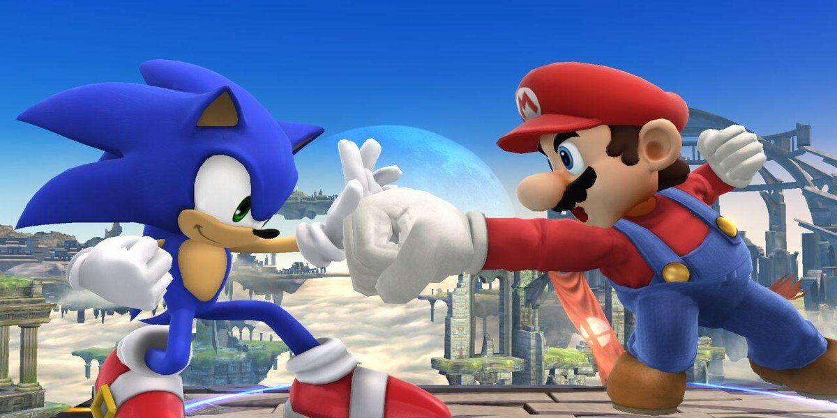 Sonic in a bout of Fisticuffs with mario